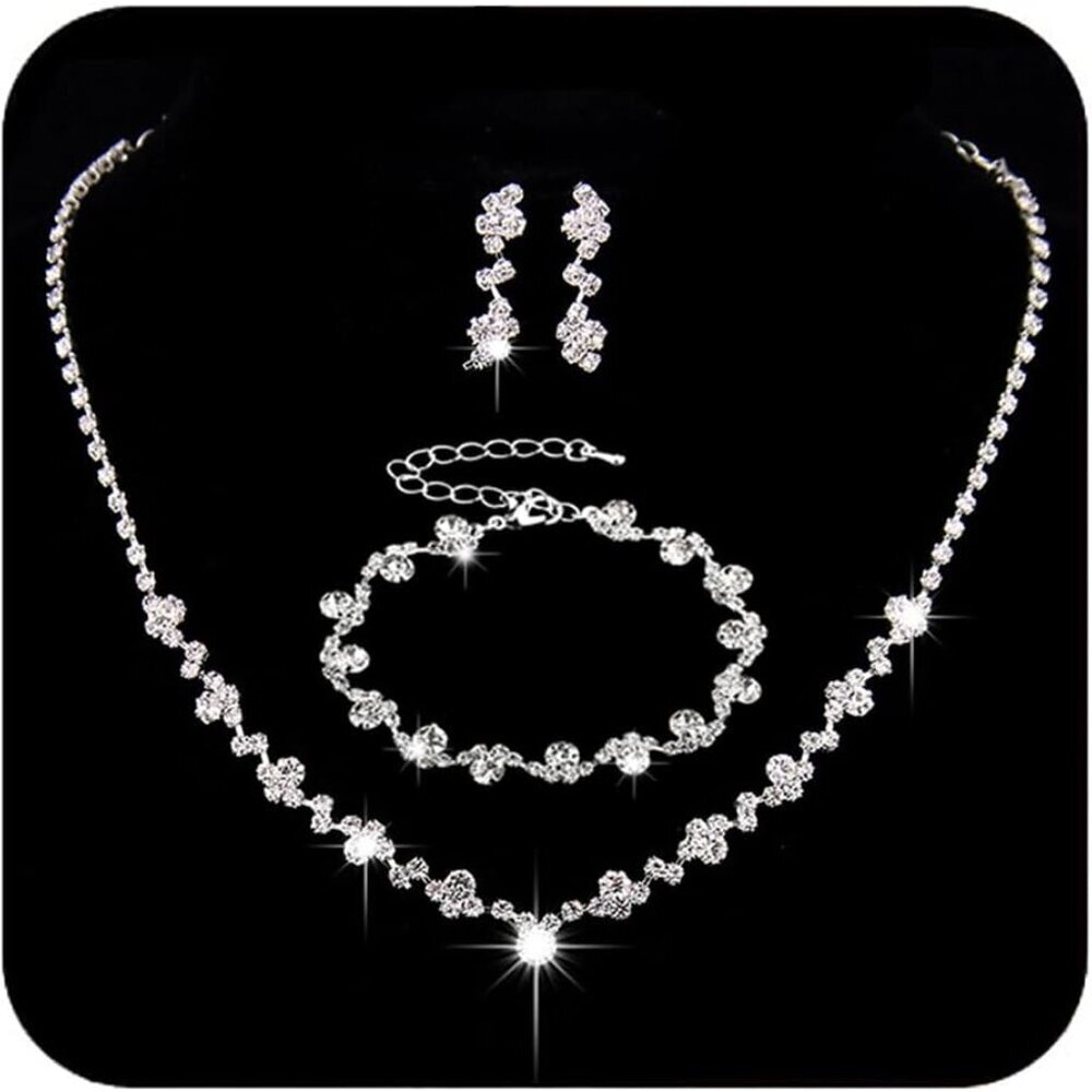 Wedding Crystal Jewelry Set Necklace Earrings Bridal Rhinestone Women Gift